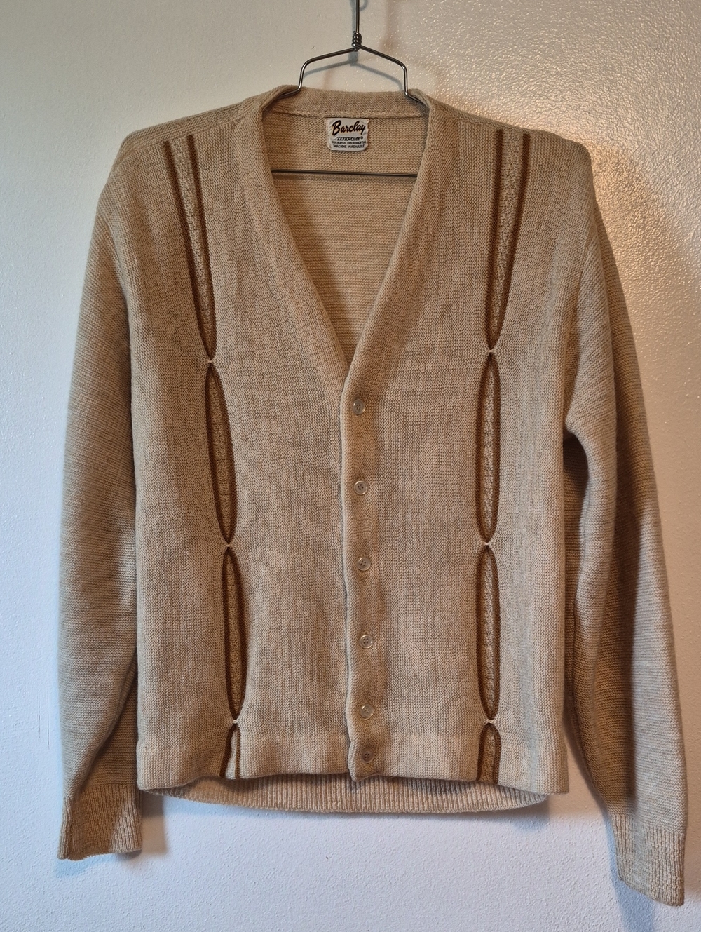 MCM Mens Cardigan Sweater Tan V-Neck Button Front Large